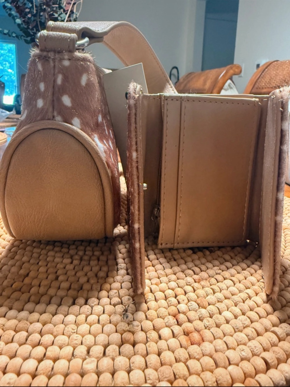 Tan Haircalf Cat Inspired Spotted Wallet Wristlet - Neutral Tan